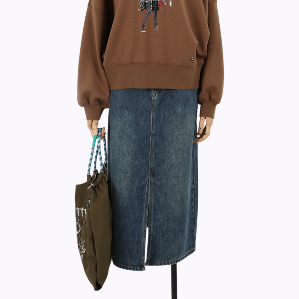 ARIES  率性休閒刺繡細節刷色牛仔裙