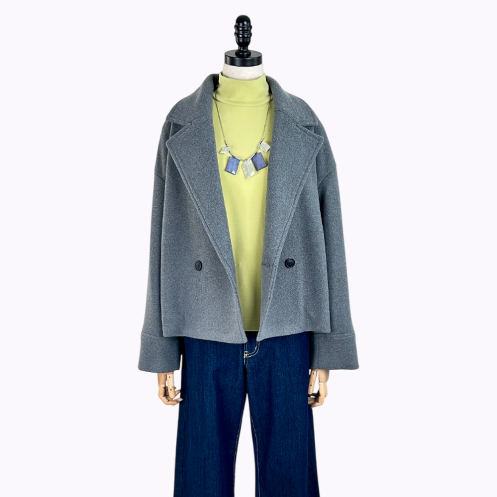 C`EST MOIJEU  知性簡約大翻領毛呢短版外套