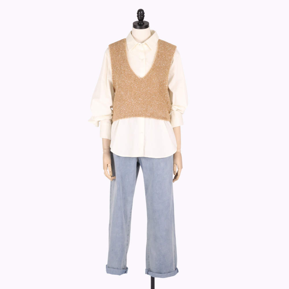 C`EST MOIJEU  亮麗優雅毛毛感V領背心