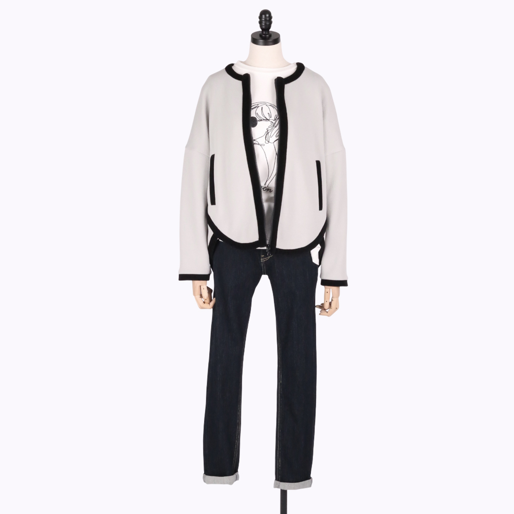 C`EST MOIJEU  率性俐落跳色剪接無領外套