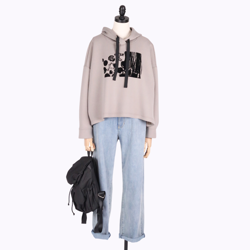 C`EST MOIJEU  個性俐落幾何圖案絨燙貼連帽上衣