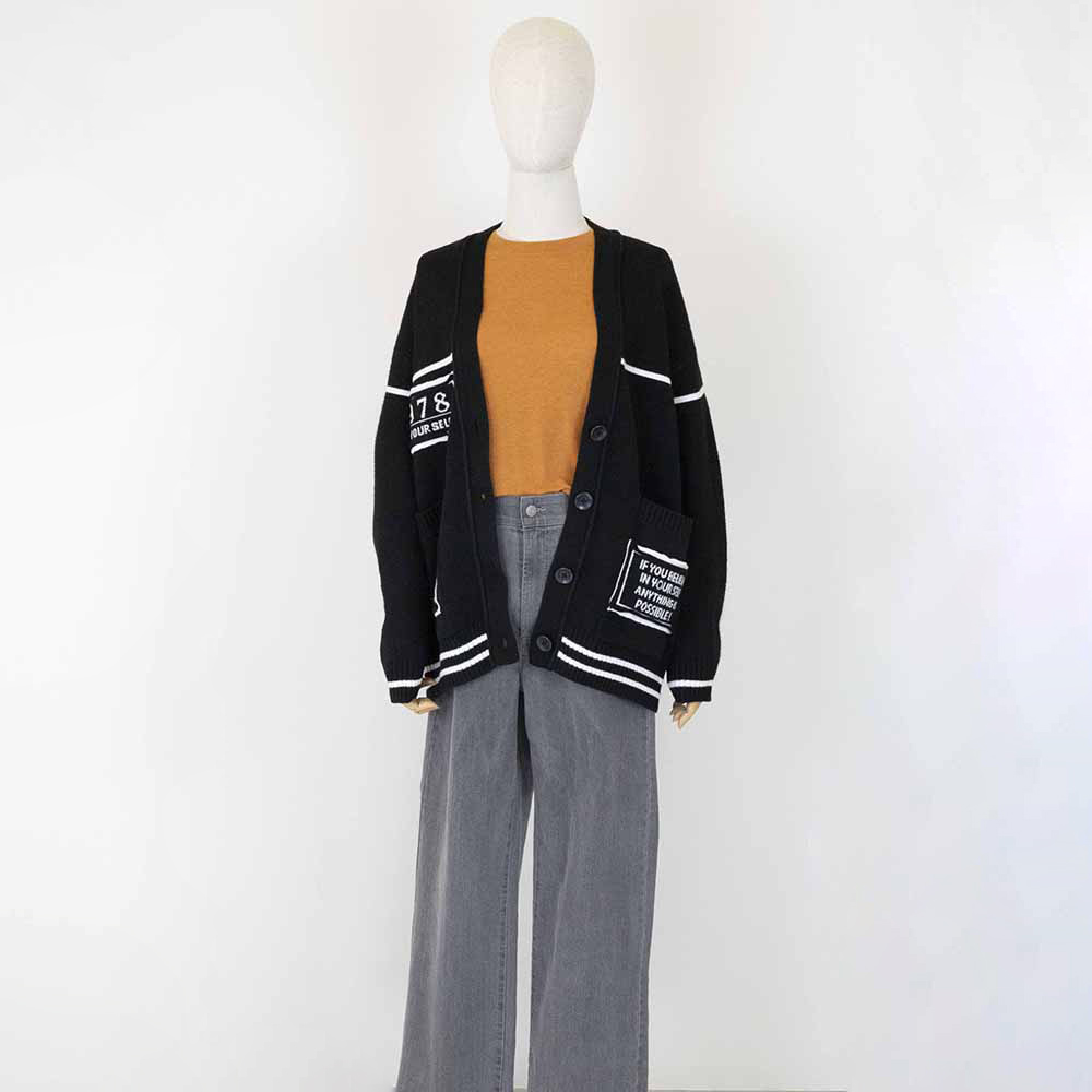 KARO 個性街頭字母提花針織外套