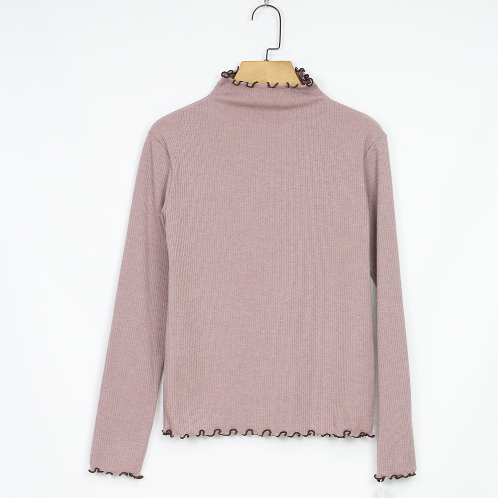 ARIES  氣質溫柔跳色木耳邊高領上衣