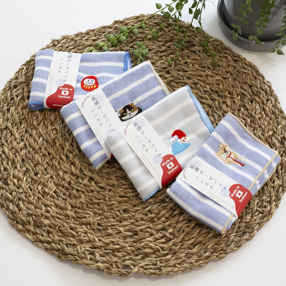 YINHWA  精緻條紋日式刺繡圖案手帕