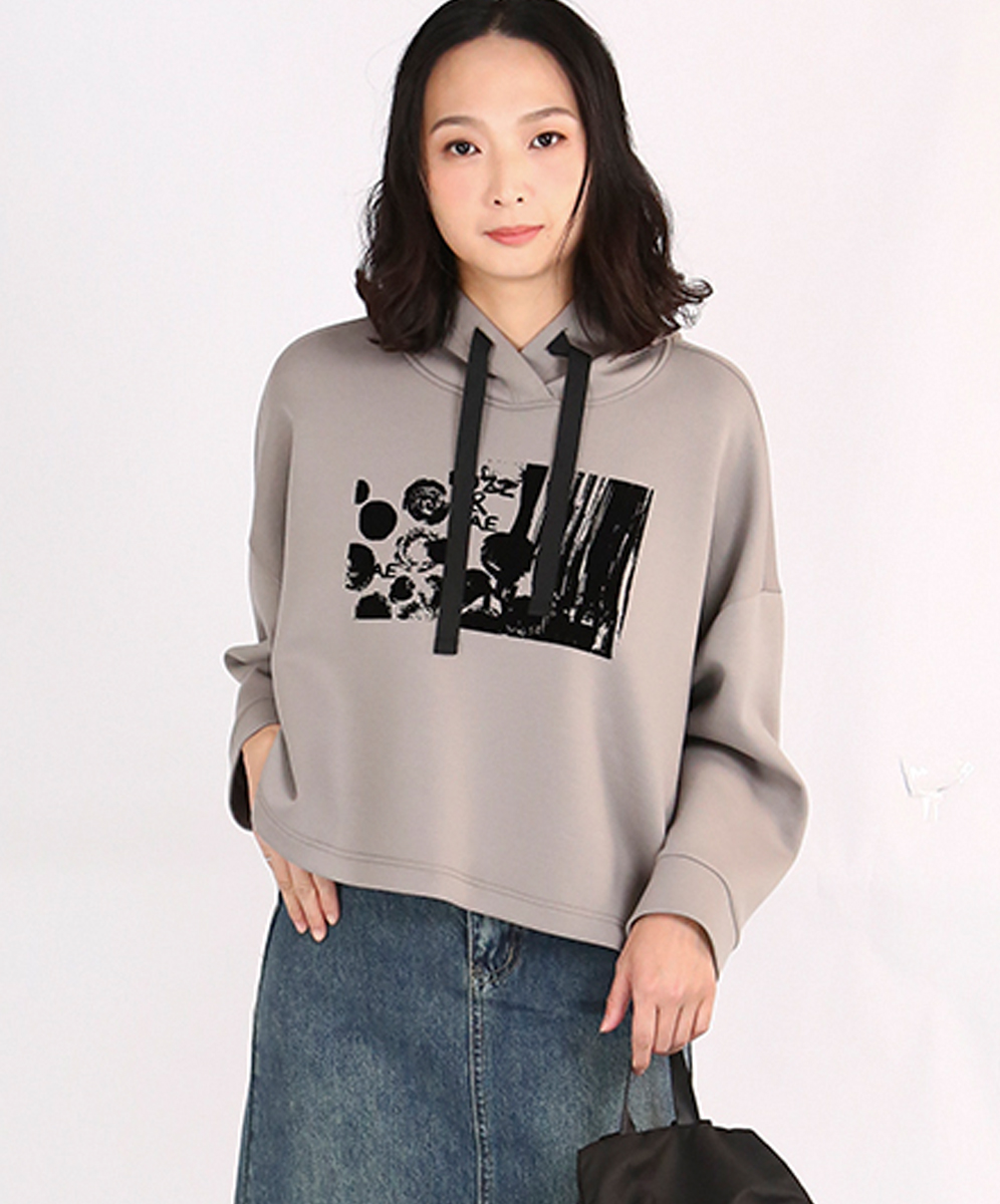 C`EST MOIJEU  個性俐落幾何圖案絨燙貼連帽上衣