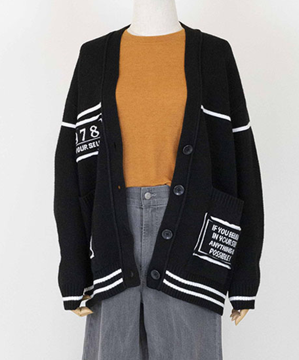 KARO 個性街頭字母提花針織外套