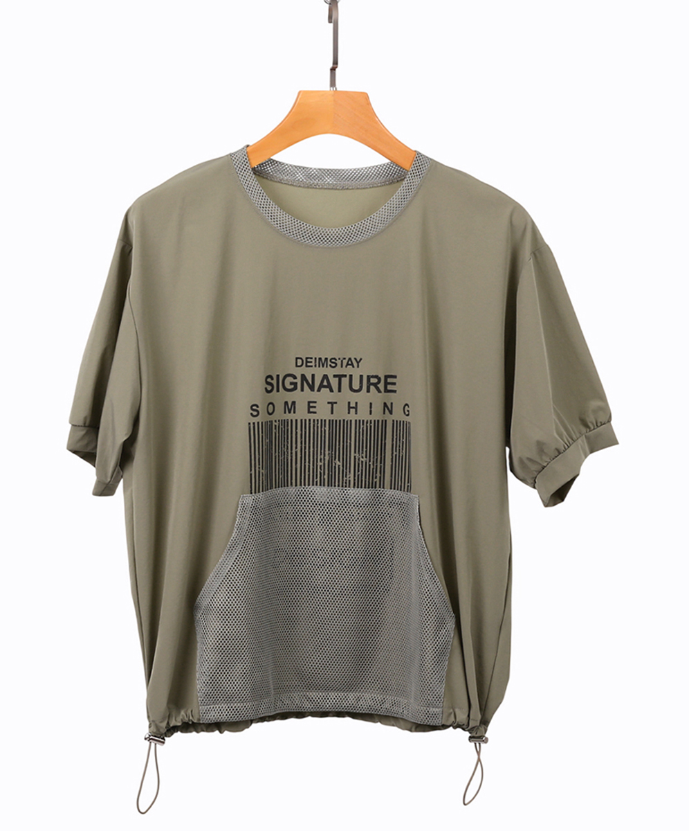 KARO  率性字母印花網布拼接上衣