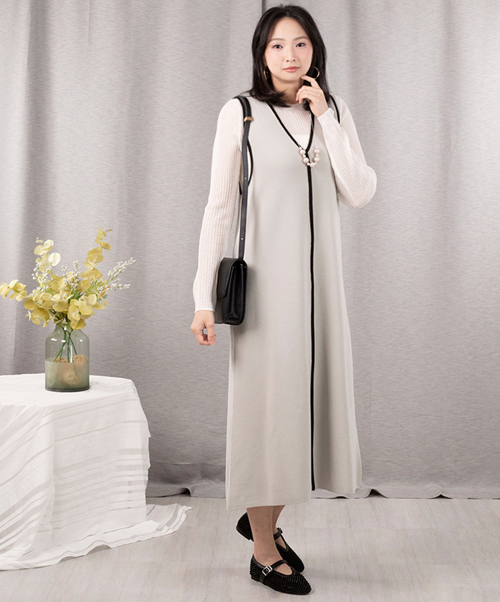 C`EST MOIJEU  甜美跳色滾邊針織背心裙