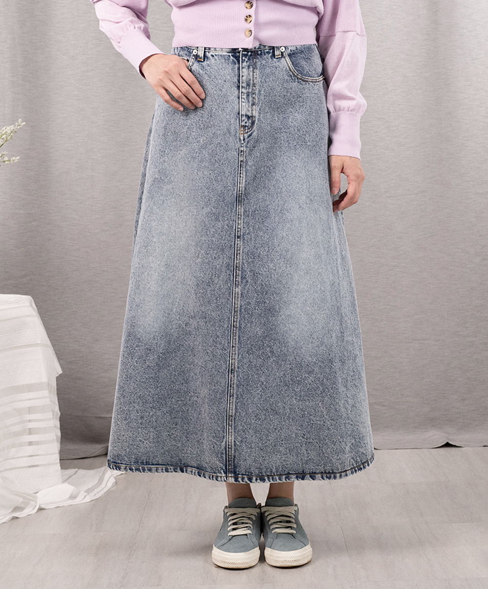 C`EST MOIJEU  簡約率性刷色A LINE單寧長裙