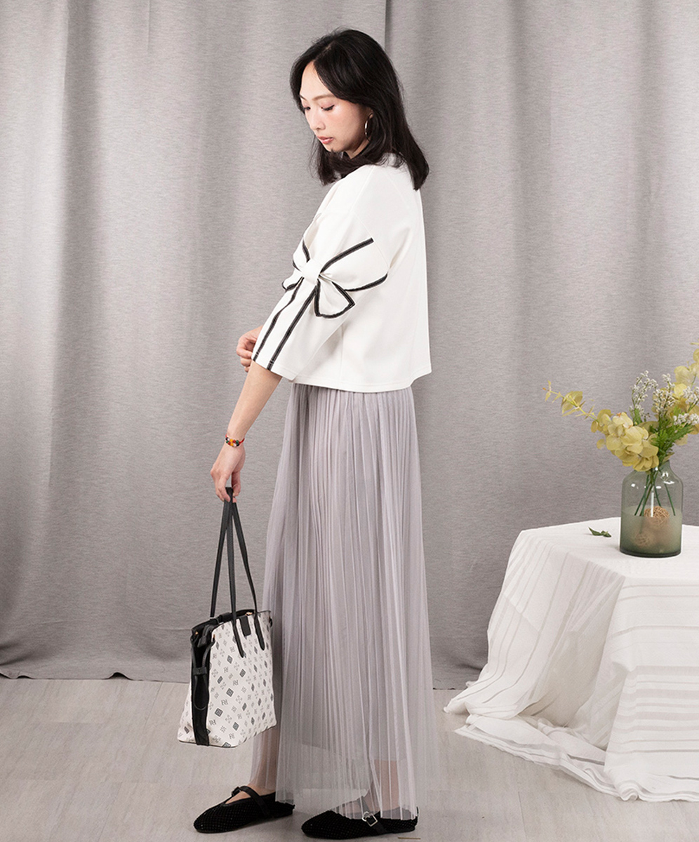 C`EST MOIJEU  甜美簡約蝴蝶結裝飾袖上衣