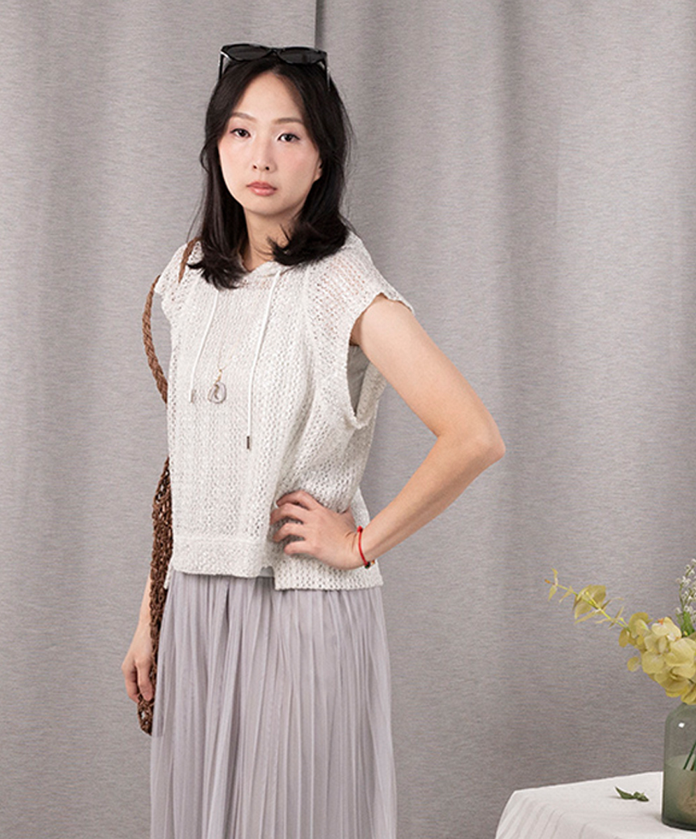 C`EST MOIJEU  亮麗燙金織紋網洞連帽上衣