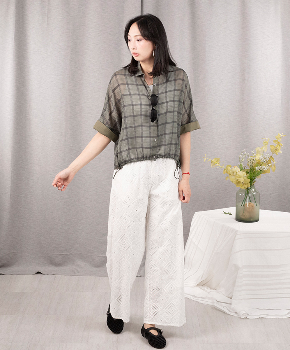 C`EST MOIJEU  率性格紋提花透膚襯衫