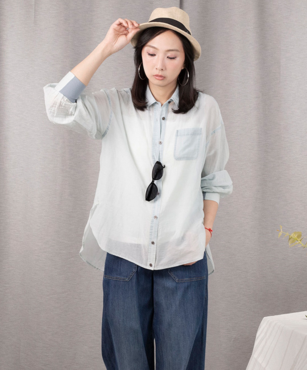C`EST MOIJEU  率性簡約透膚單寧襯衫