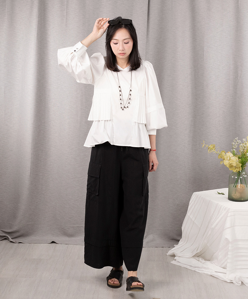 C`EST MOIJEU  簡約造型百褶拼接襯衫