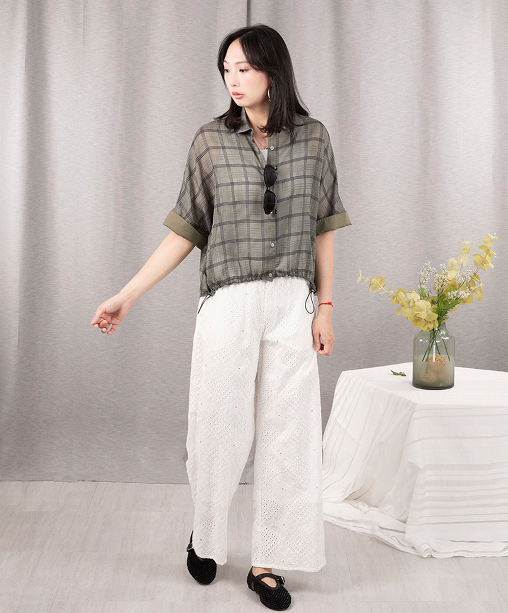 C`EST MOIJEU  率性格紋提花透膚襯衫