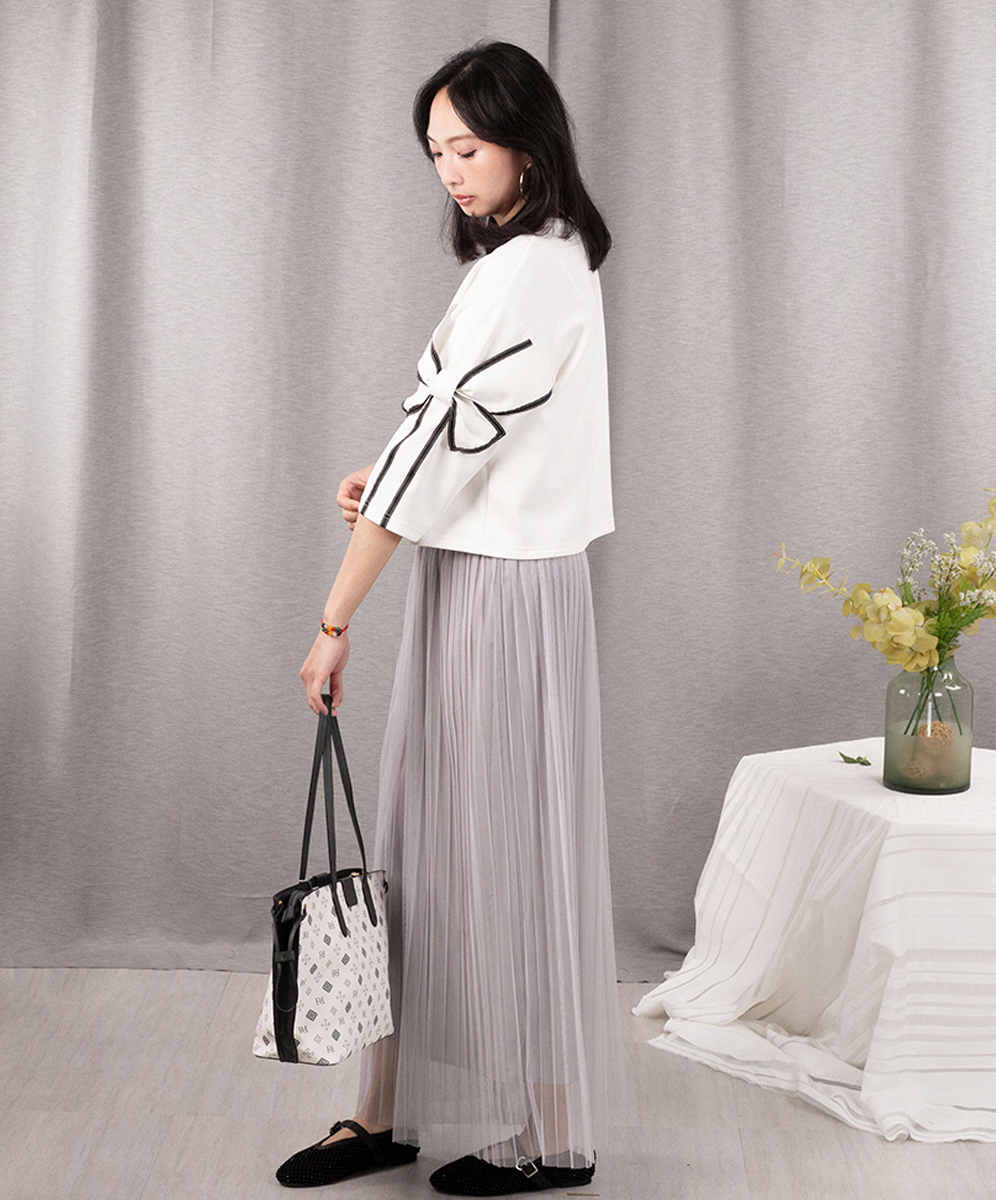 C`EST MOIJEU  甜美簡約蝴蝶結裝飾袖上衣