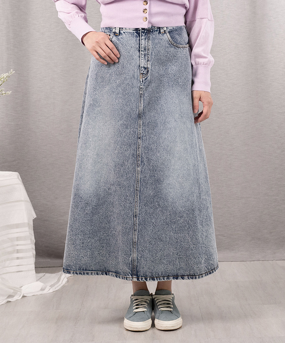 C`EST MOIJEU  簡約率性刷色A LINE單寧長裙