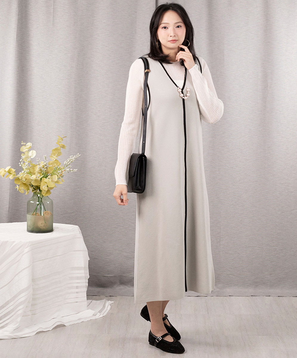 C`EST MOIJEU  甜美跳色滾邊針織背心裙