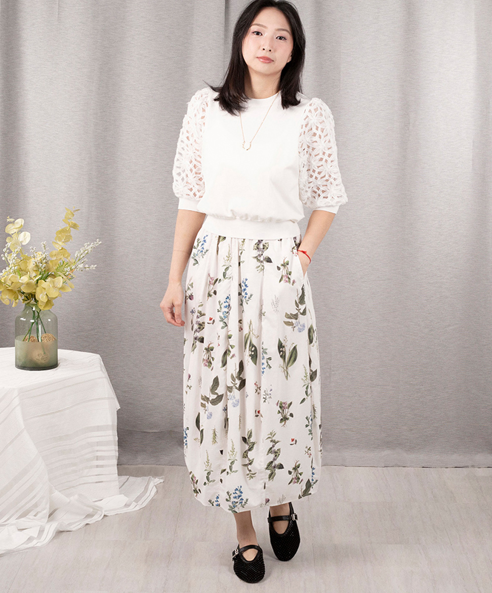 C`EST MOIJEU 簡約優雅蕾絲壓花針織拼接上衣