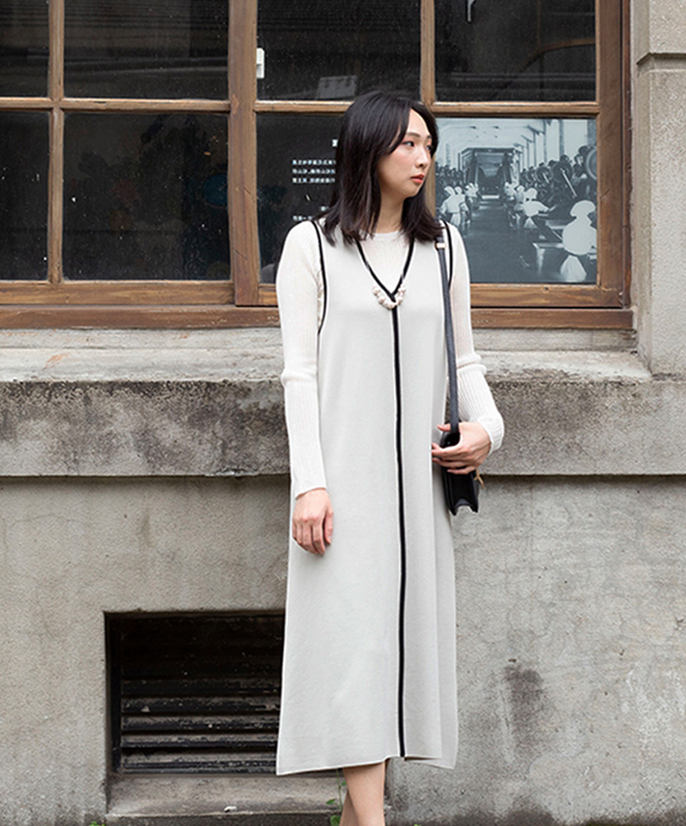 C`EST MOIJEU  甜美跳色滾邊針織背心裙