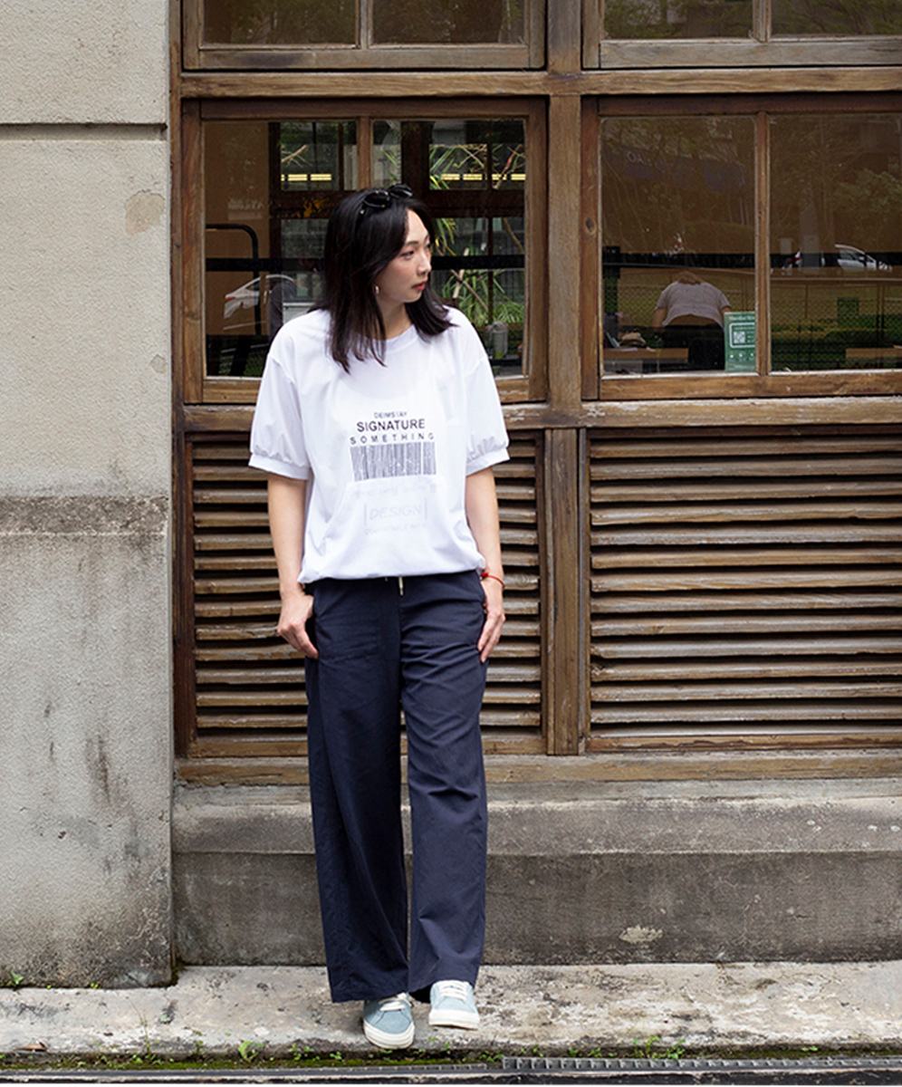 KARO  率性字母印花網布拼接上衣