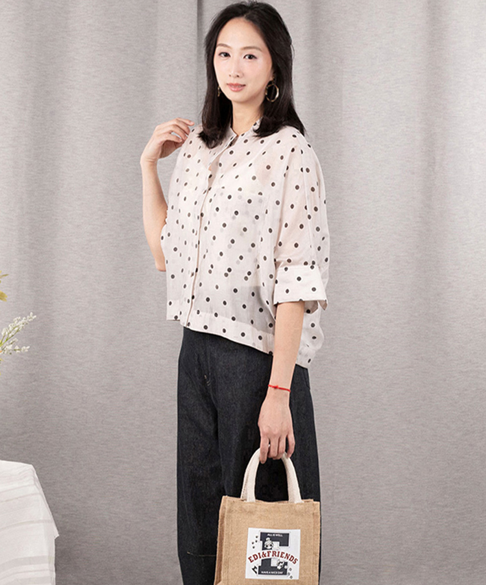 ARIES  透膚感甜美跳色波卡圓點印花襯衫