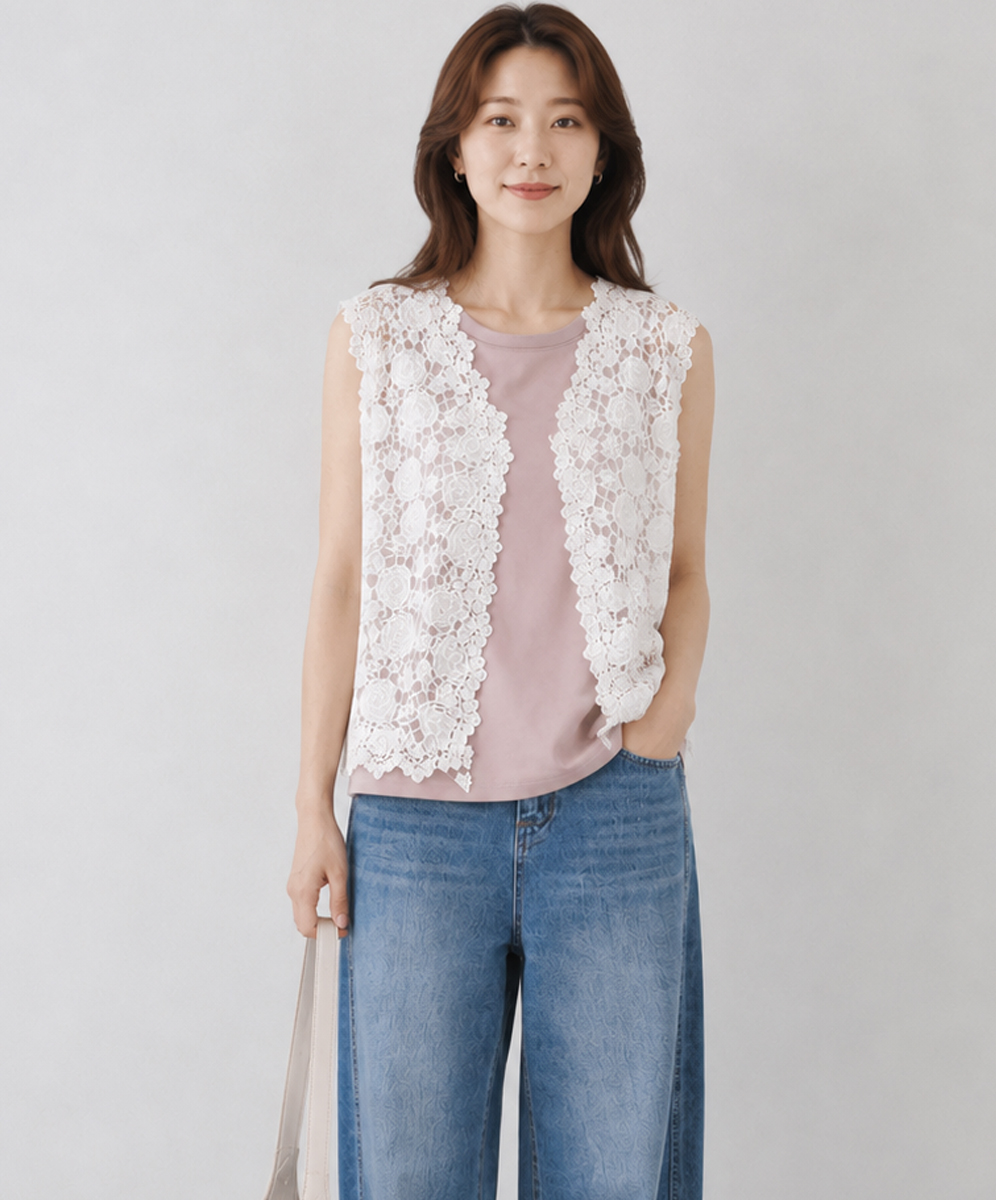 C`EST MOIJEU  甜美氣質蕾絲拼接背心