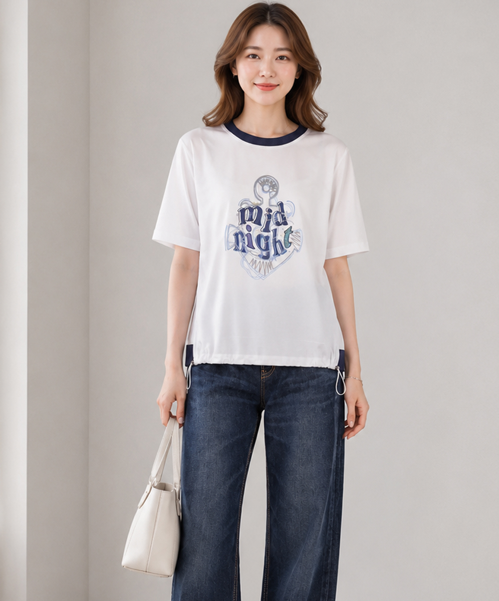 ARIES  率性海洋字母圖案刺繡上衣