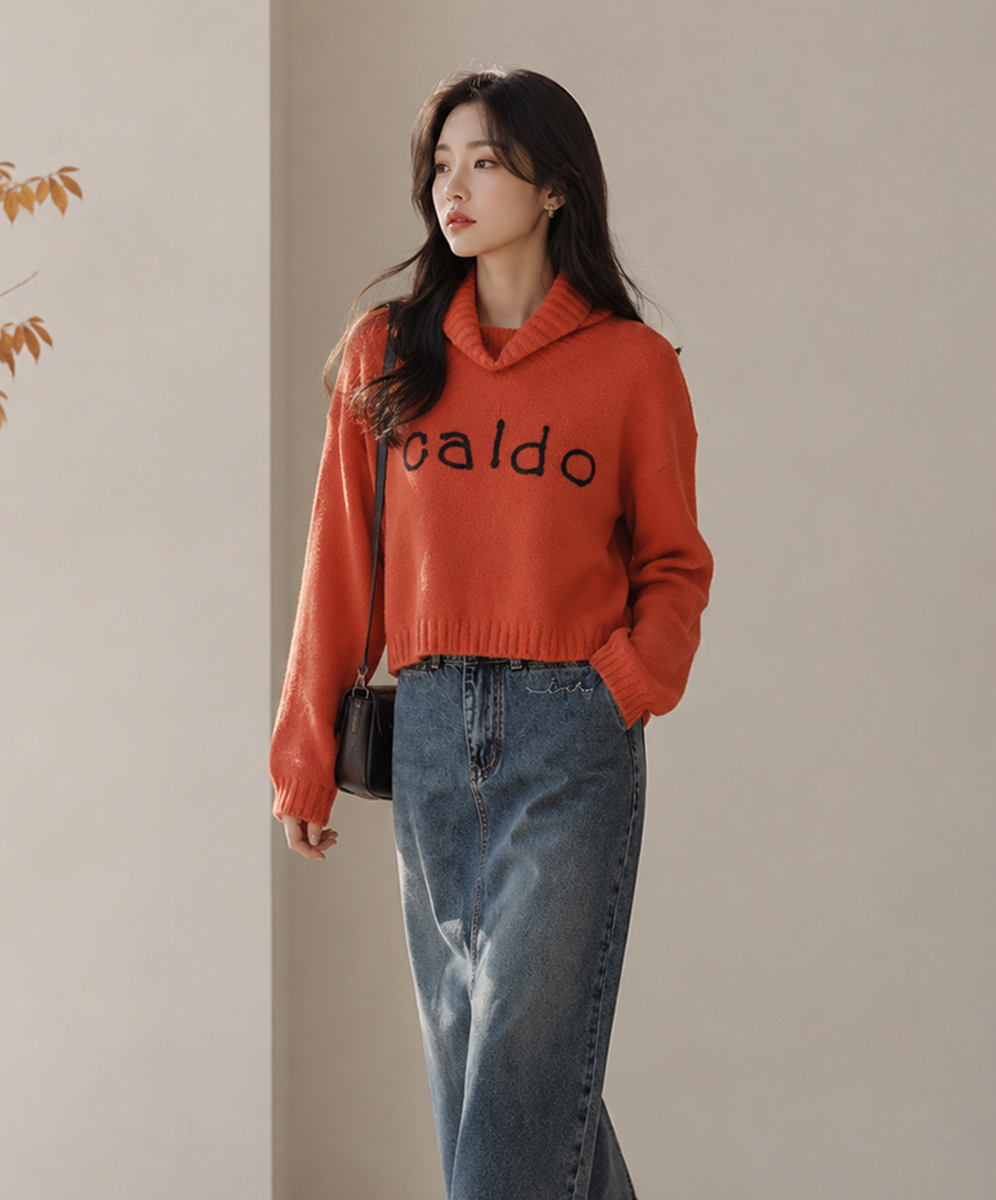 C`EST MOIJEU  甜美率性字母刺繡鬆高領毛衣