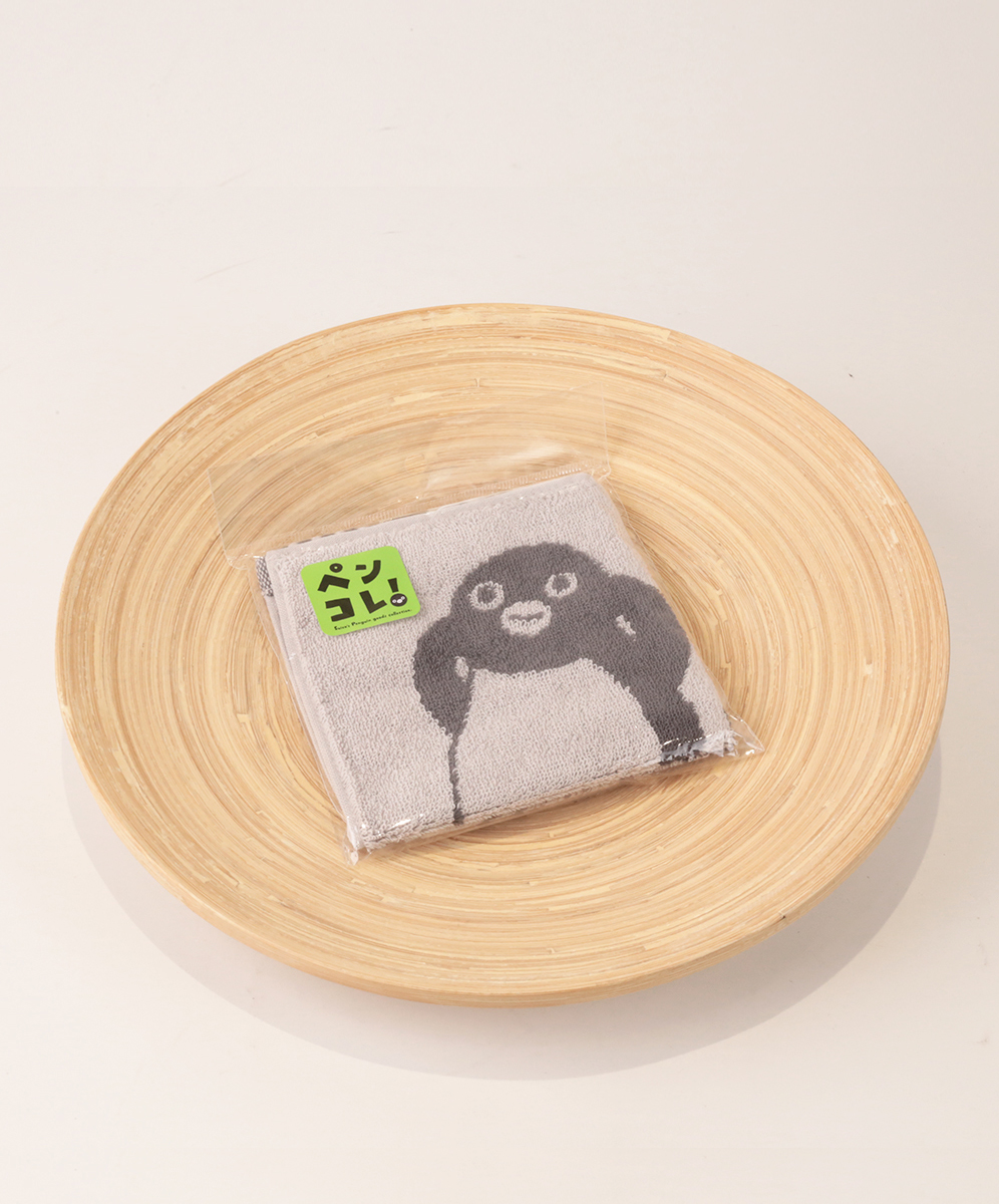 YINHWA Suica 企鵝好朋友系列灰色提花純棉手帕／小方巾
